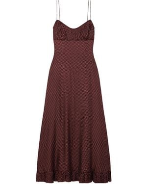 Doen Rosaria Gathered Polka-Dot Silk-Blend Midi Dress - Purple