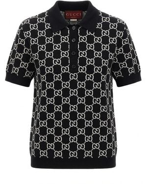 Gucci Reversible Gg Wool Jacquard Polo Shirt - Black