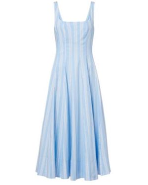 STAUD Wells Striped Cotton Midi Dress - Blue