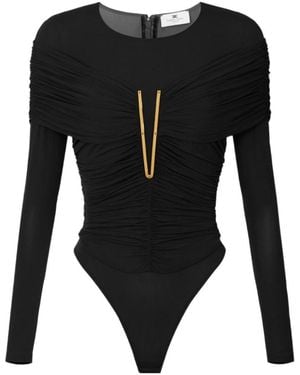 Elisabetta Franchi V-Detail Embellished Bodysuit - Black