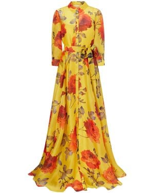 Carolina Herrera Floral Print Dress With Tie - Yellow
