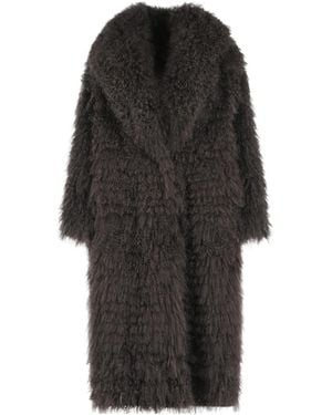 Simonetta Ravizza Lapel Coat Made Of Mongolian Fur - Black