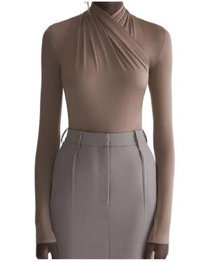 Mugler Draped Long-Sleeve Bodysuit - Brown