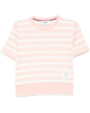 Thom Browne Logo-Patched Striped T-Shirt - Pink