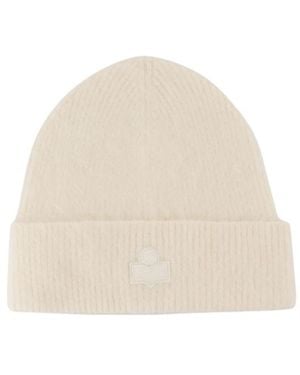 Isabel Marant Logo Patch Ribbed-Knit Beanie - Natural