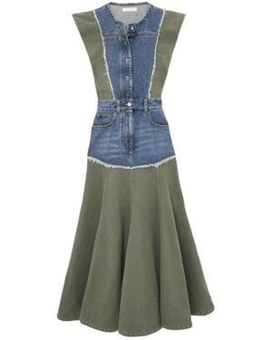 Chloé Panelled Denim Midi Dress - Green