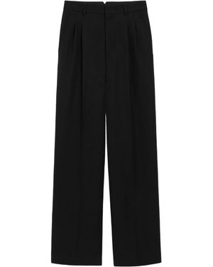 Ami Paris Low-Rise Pleated Wide-Leg Wool Trousers - Black