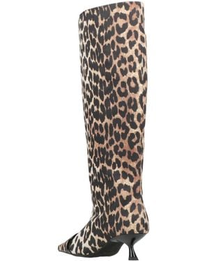 Ganni Leopard Print Knee-High Boots - White