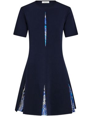 Ferragamo Knit Dress With Rooster Print Inserts - Blue