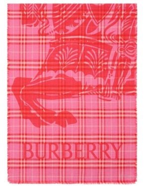 Burberry Checked Frayed-Edge Scarf - Pink