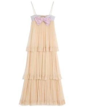 Valentino Embroidered Crepe Chiffon Maxi Dress - Natural
