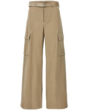Sacai Wide Leg Belted Trousers - Natural