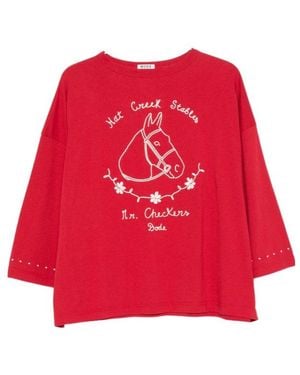 Bode Stables Graphic-Print Three-Quarter-Sleeve T-Shirt - Red