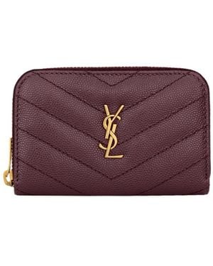 Saint Laurent Cassandre Grain De Poudre Leather Coin Purse - Purple