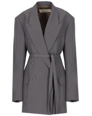 Dries Van Noten Double-Breasted Belted Blazer - Grey