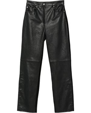 Sportmax Crespo Leather Straight-Leg Pants - Gray