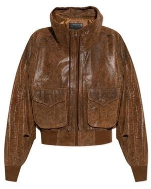 R13 Long Sleeve Leather Jacket - Brown
