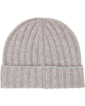 Brunello Cucinelli Turn-Up Brim Ribbed Beanie - Grey