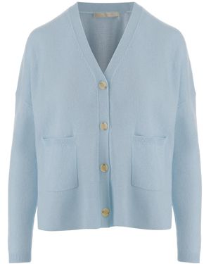 Allude V-Neck Buttoned Cardigan Sweater - Blue