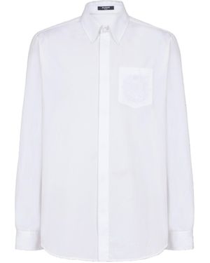 Balmain Écusson Embroidered Poplin Shirt - White