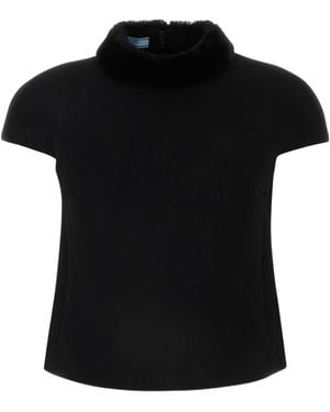 Prada Back-Zip Short-Sleeved Top - Black