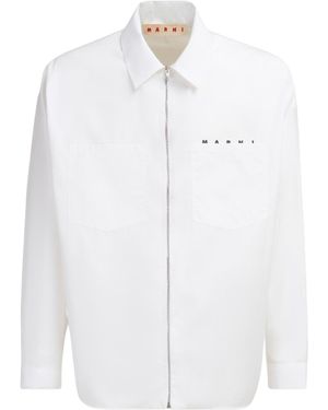 Marni Logo Printed Long-Sleeved Zipped Shirt - White