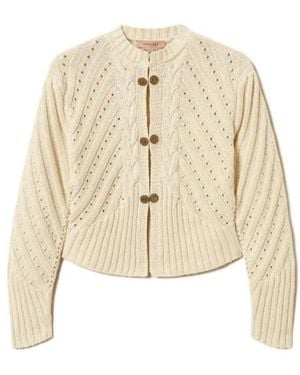 Twinset Plaid Knitted Button-Up Cardigan - Natural
