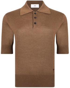 Ami Paris Short-Sleeve Knitted Polo Shirt - Brown