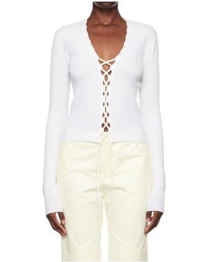 Dion Lee Bichrome Ribbed Lace-Up Cardigan - White