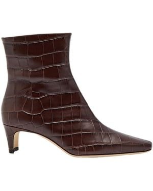STAUD Crocodile-Effect Leather Ankle Boots - Brown