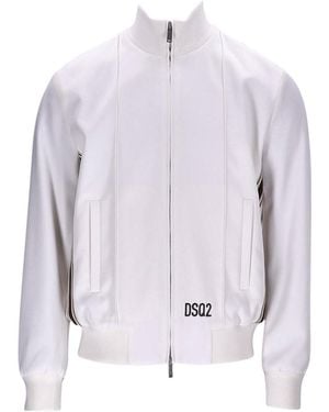 DSquared² Logo Embroidered Zip-Up Bomber Jacket - Blue