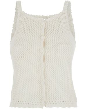DUNST Crochet Buttoned Tank Top - White