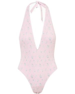 LoveShackFancy Gienna Halterneck One-Piece Beachwear - Pink