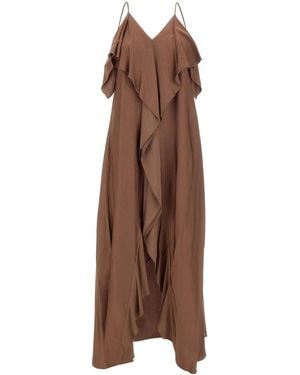 Kaos Ruffle-Detail V-Neck Maxi Dress - Brown