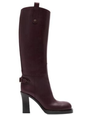 Burberry Leather Cavalier Heel Boots - Brown