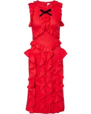 ShuShu/Tong Bow-Detail Ruffled Linen Midi Dress - Red
