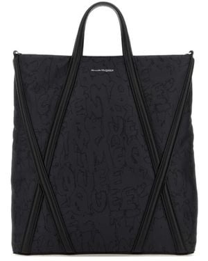 McQueen Logo Detailed Top Handle Bag - Black