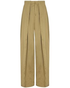 Balmain Satin-Finish Trousers With Wide Knife Pleats - Natural