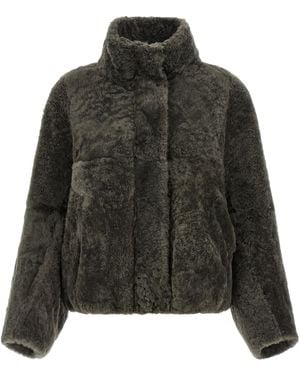 Brunello Cucinelli High-Necked Long-Sleeved Fur Coat - Black