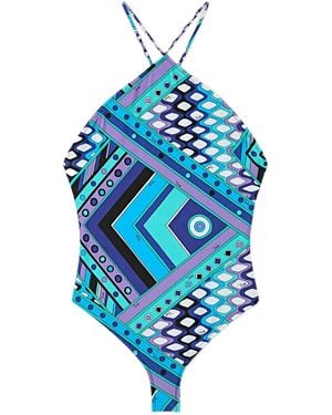PUCCI Vivara Print Halter One Piece Swimsuit - Blue