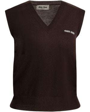 Miu Miu V-Neck Knitted Vest - Black