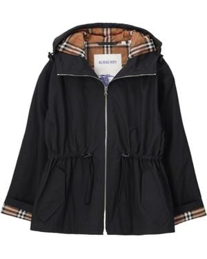 Burberry Plaid Hooded Long-Sleeved Jacket - Black