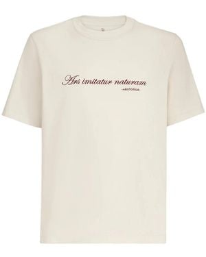Brunello Cucinelli Phrase-Embroidery Crew-Neck T-Shirt - White