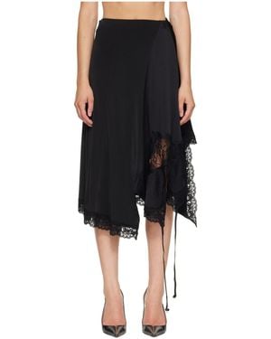Vetements Lace-Trim Asymmetric Midi Skirt - Black