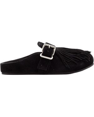 Vic Matié Fringed Buckle Mules - Black