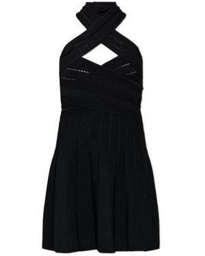 Balmain Crisscross Neck Knitted Dress - Black