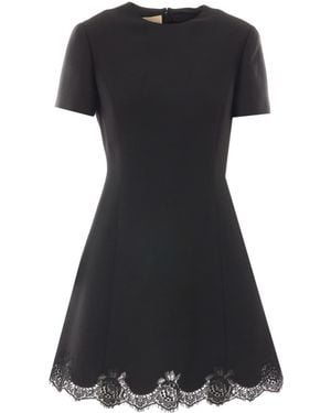 Valentino Lace Hem Crewneck Dress - Black