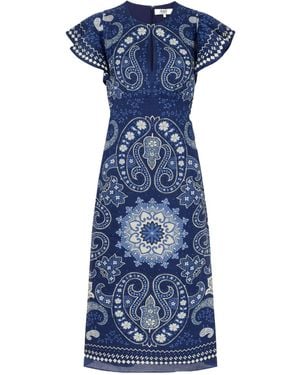 Sea Paisley-Printed Ramie Midi Dress - Blue