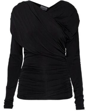 Ganni Draped Long-Sleeve Top - Black
