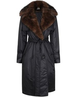 Antonelli Belted Fur-Trimmed Coat - Black